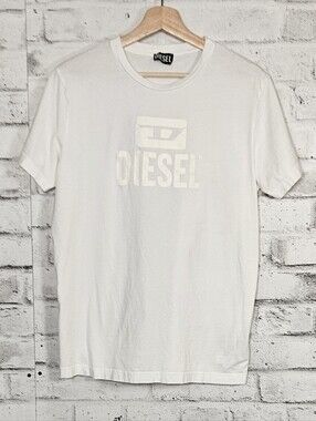 Diesel T Diego Mens XL White Tonal Logo Cotton Graphic T Shirt